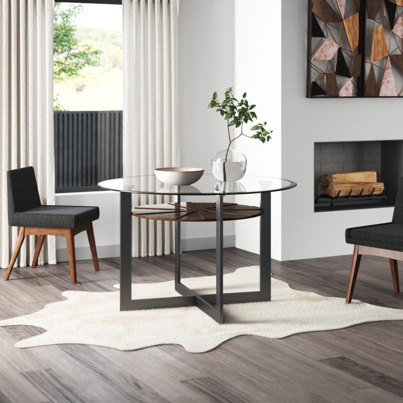 Rowlett Round Glass Top Metal Base Dining Table