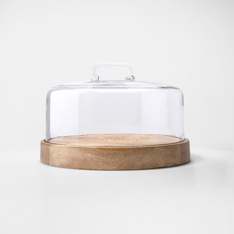 Rudis Cylindrical Glass Cloche With Wooden Base / Set Of 2