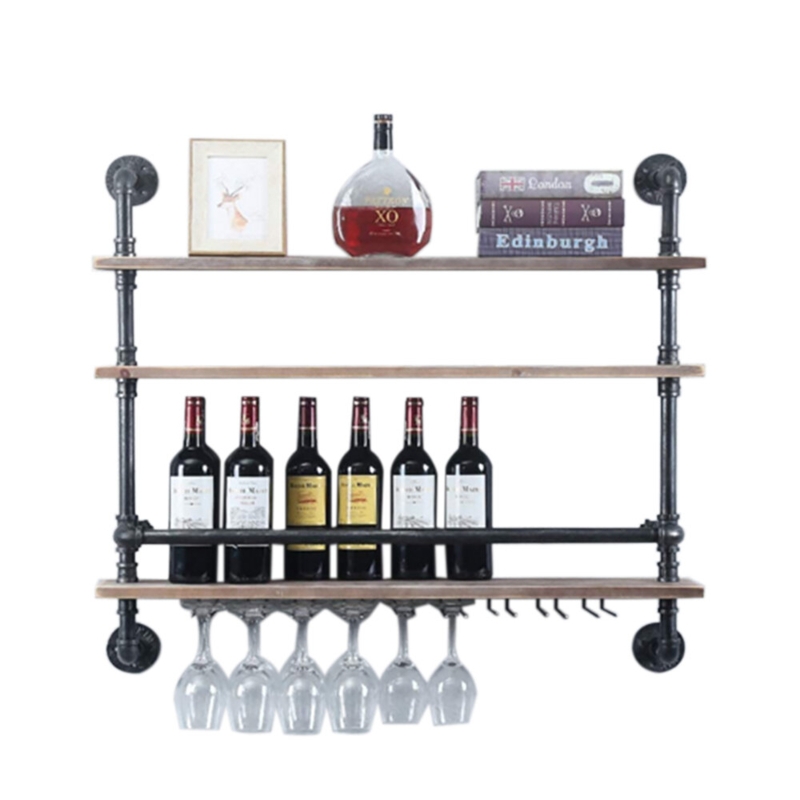 Rustic Wall Mounted Wine Rack Bottle Glass Storage Holder Shelf For Home Bar