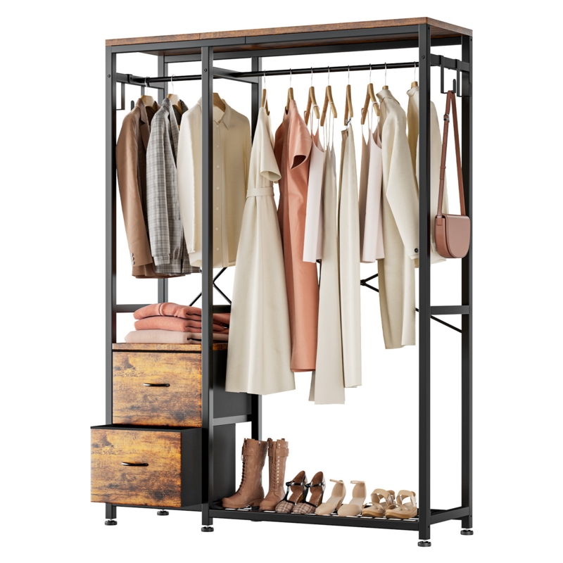 Rylaey 47.24'' W Clothes Rack with Shelves Drawers Heavy Duty Garment Rack