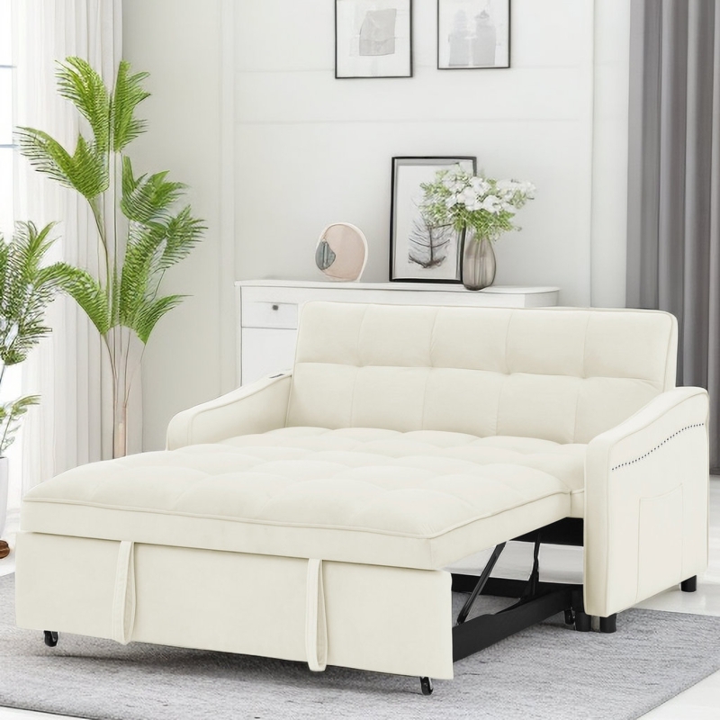 Sabih 53'' Velvet Convertible Sofa Bed with Side Pocket and USB Charging