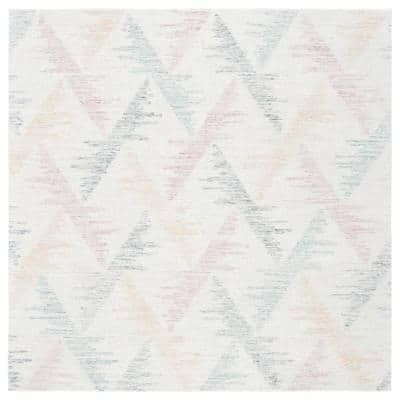 SAFAVIEH Rodeo Drive Ivory/Blue 6 ft. x 6 ft. Distressed Geometric Square Area Rug