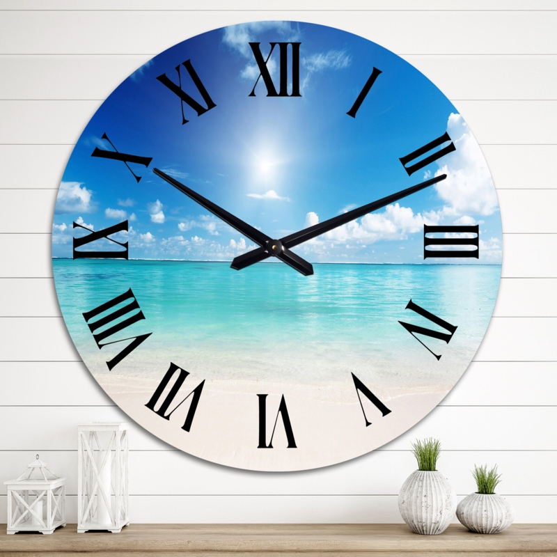 Sand And Blue Caribbean Sea - Nautical & Coastal wall clock
