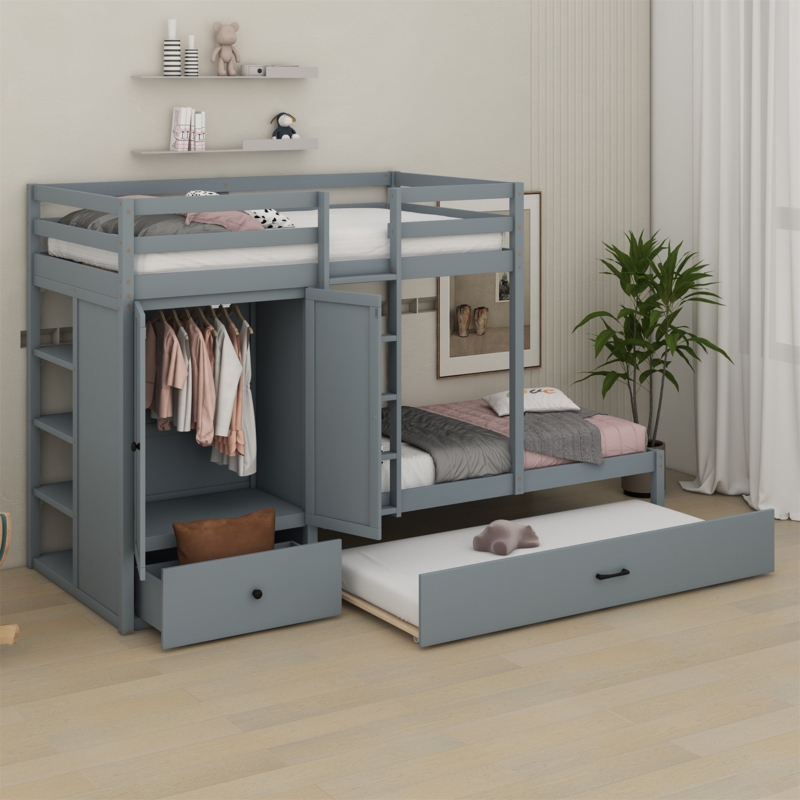 Sandin Kids Twin Over Twin Bunk Bed with Drawers