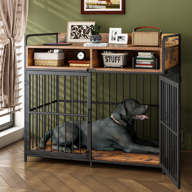 Saudism Large Dog Crate Furniture, Dog Kennel Indoor, Wood Dog Cage Table With Drawers Storage, Heavy Duty Dog Crate, Jaula Para Perros, Sturdy Metal, 40.5" L23.6" W35.4" H