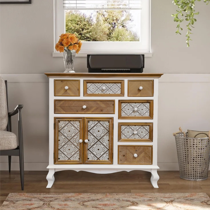 SAYULITA 34'' Tall Solid Wood+MDF 7-Drawers Accent Cabinet