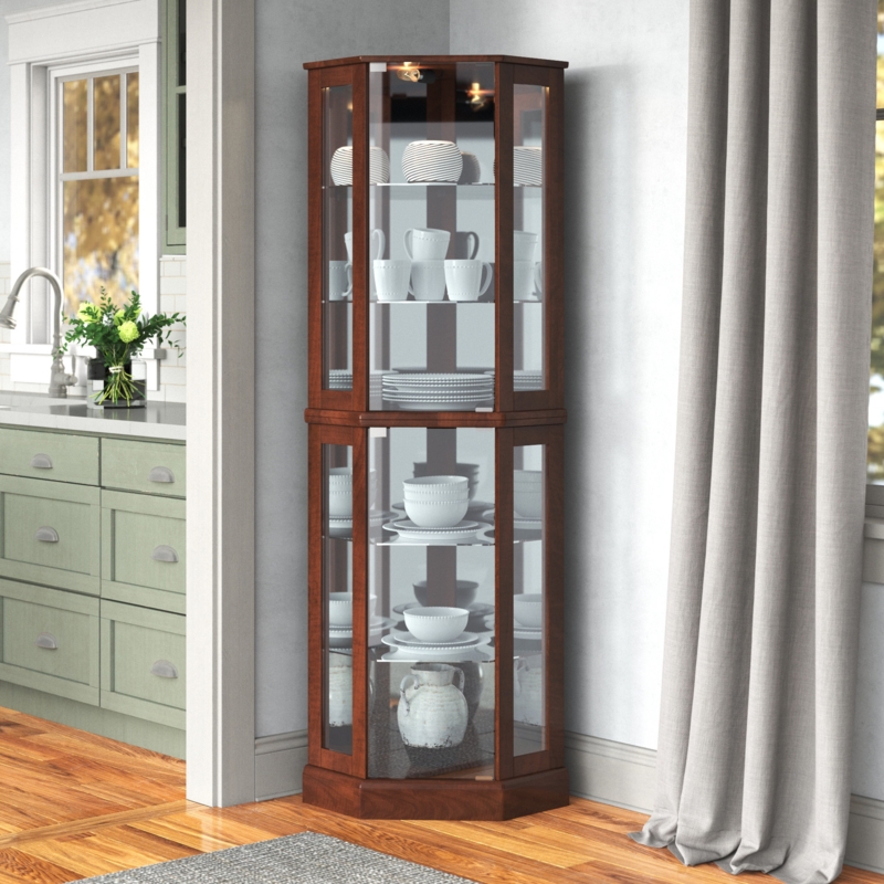 Schmidt Wood/Glass Lighted Corner Curio Cabinet 72" H