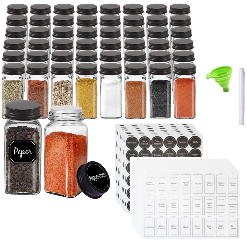 Set of 48 Spice Jars with 428PCS Pre-printed Mark Labels