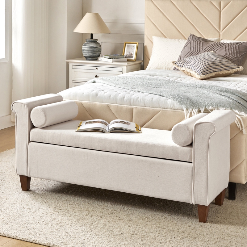 Shefford 54.3'' Wide Upholstered Flip Top Storage Bench with Solid Wood Legs