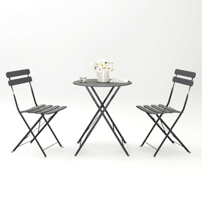 Shelah Premium Steel Patio Bistro Set, Folding Outdoor Patio Furniture Sets, 3 Piece Patio Set Of Foldable Patio Table And Chairs, Macarone Blue