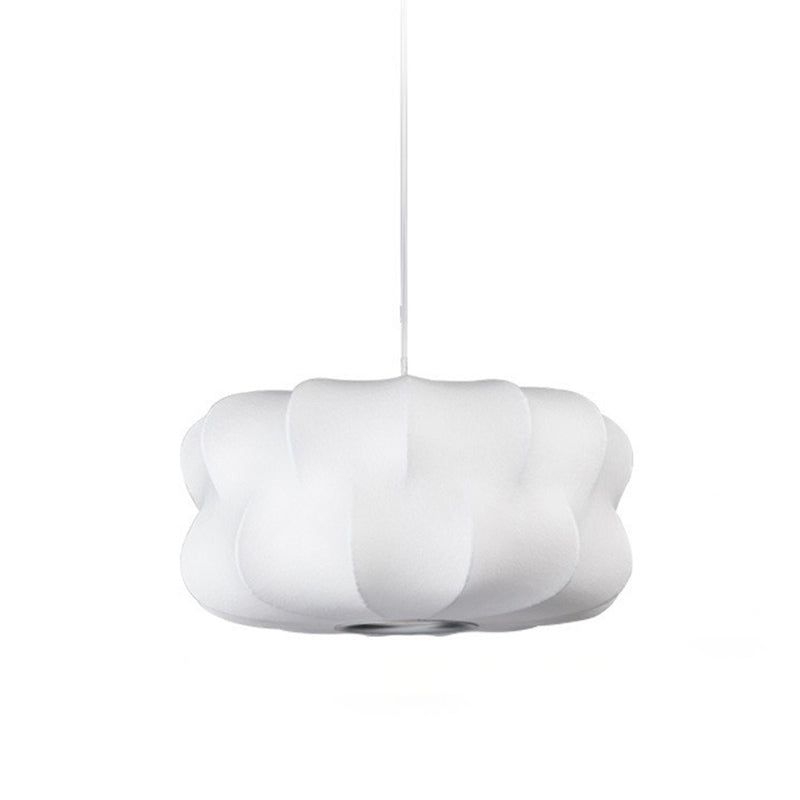 Silk 1-Light Hanging Lamp, Asia Style Pendant Lighting for Living Room - White / Drum