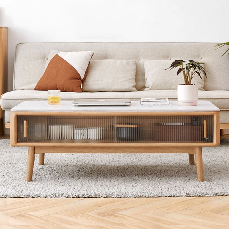 Slate coffee table solid oak with drawer