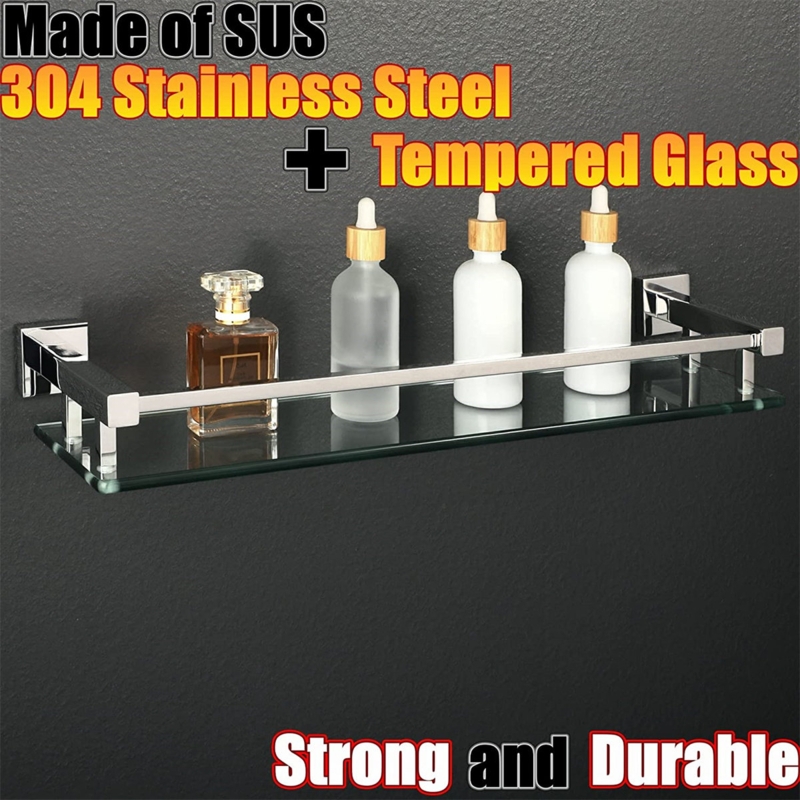 Square Glass Floating Shelf with Towel Bar
