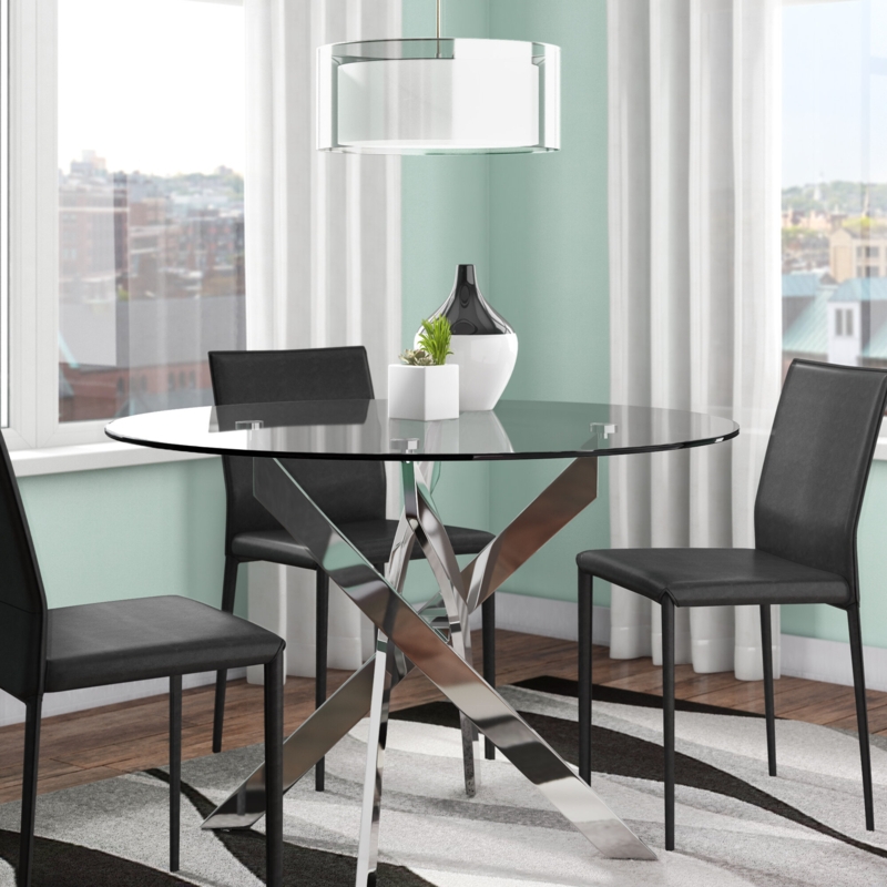 Stanback Round Glass Top Metal Base Dining Table