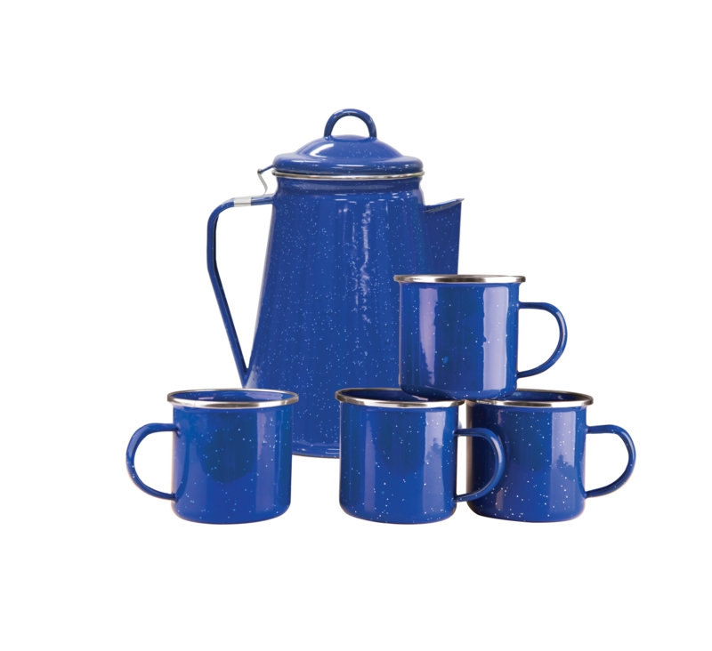 Stansport Enamel Percolator Coffee Pot & 4 Mug Set
