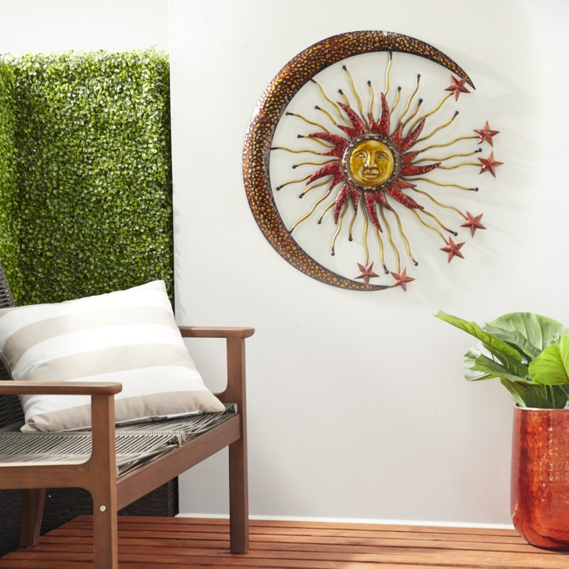 Stenkil Gold Metal Indoor Outdoor Sun and Moon Wall Decor with Stars 36" x 36" x 1"