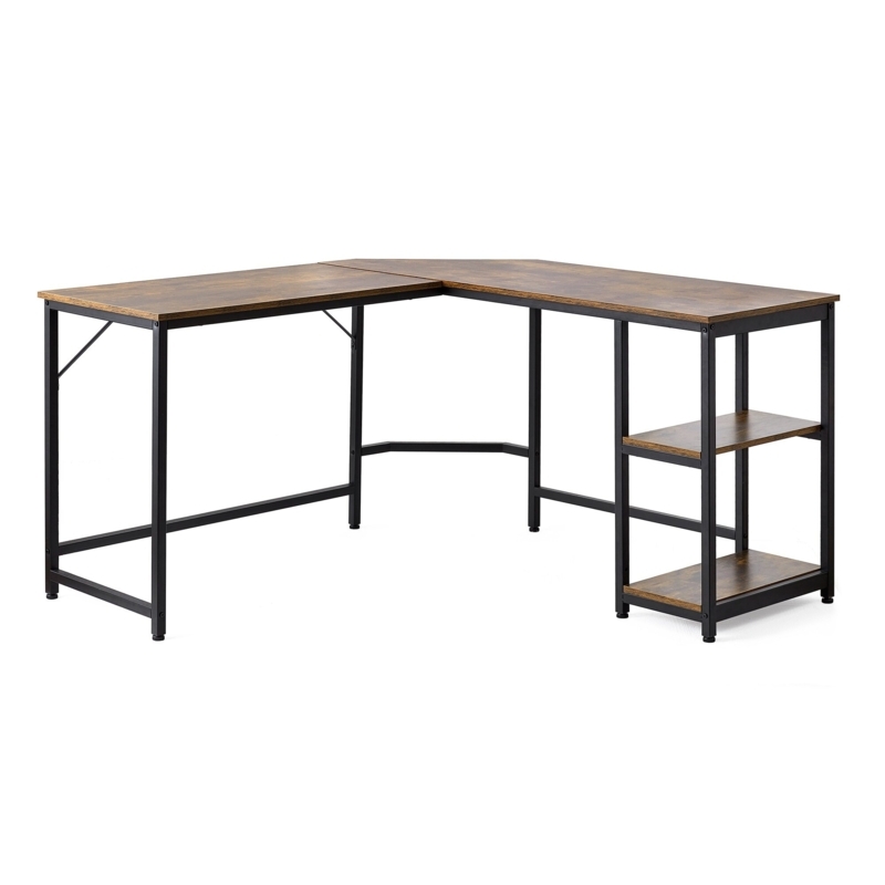 Suprima Modern Darkwood Corner Desk with Shelves
