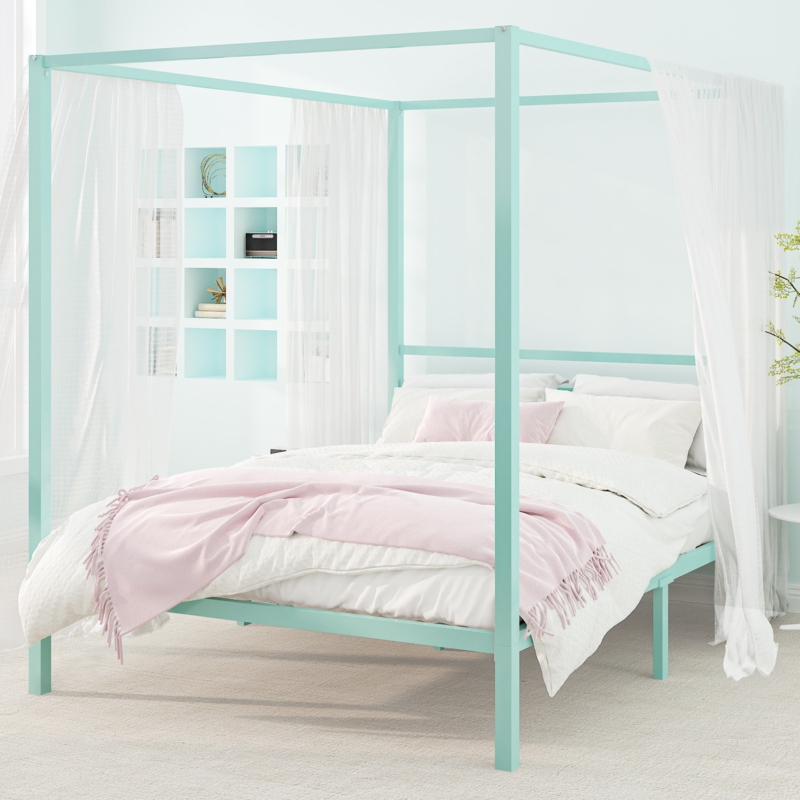 Tabiauea Metal Canopy Bed Frame with Wooden or Metal Slats