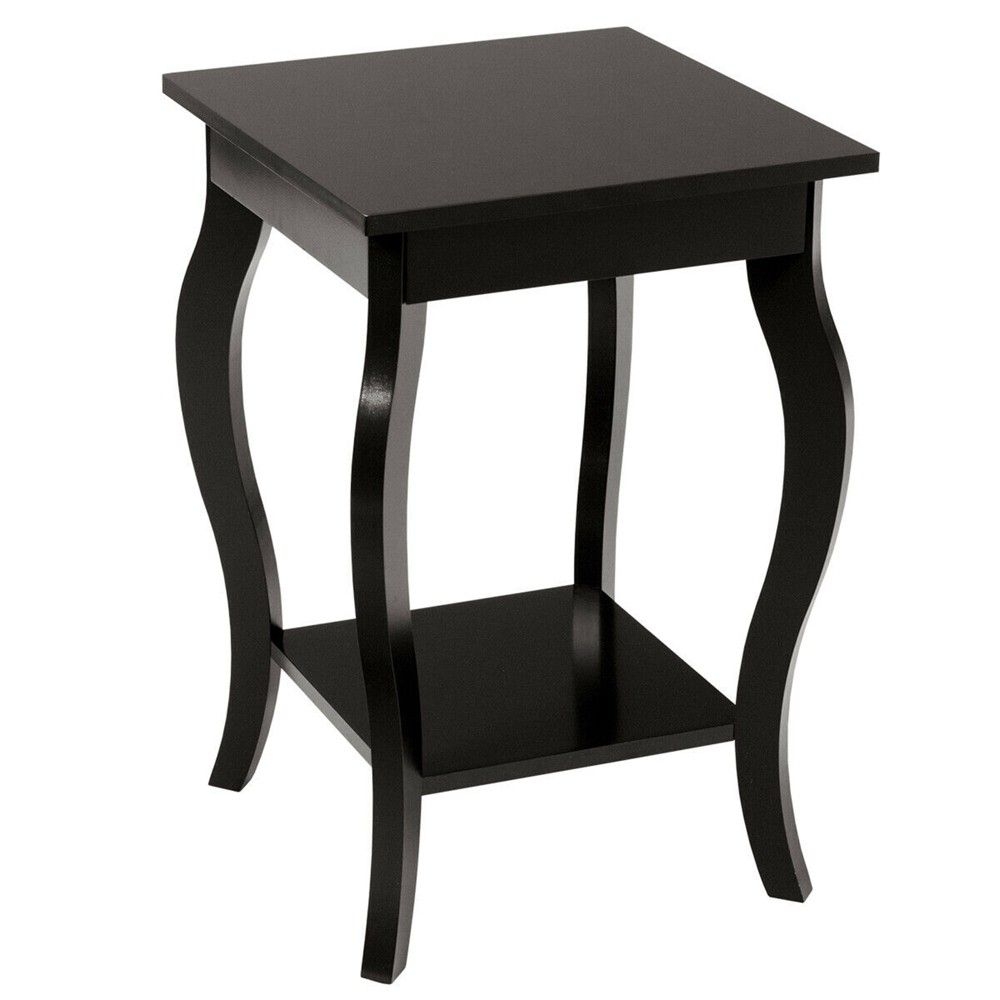 Tangkula Set of 2 Accent Side Table Sofa End Table Nightstand Coffee Table w/ Shelf Brown