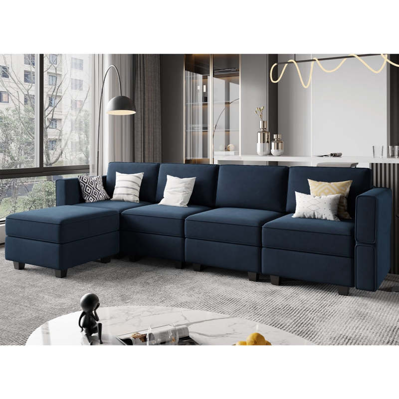 Teangela 116.6'' Upholstered Velvet L Shaped Modular Sectional 6-Pieces Sofa with Storage