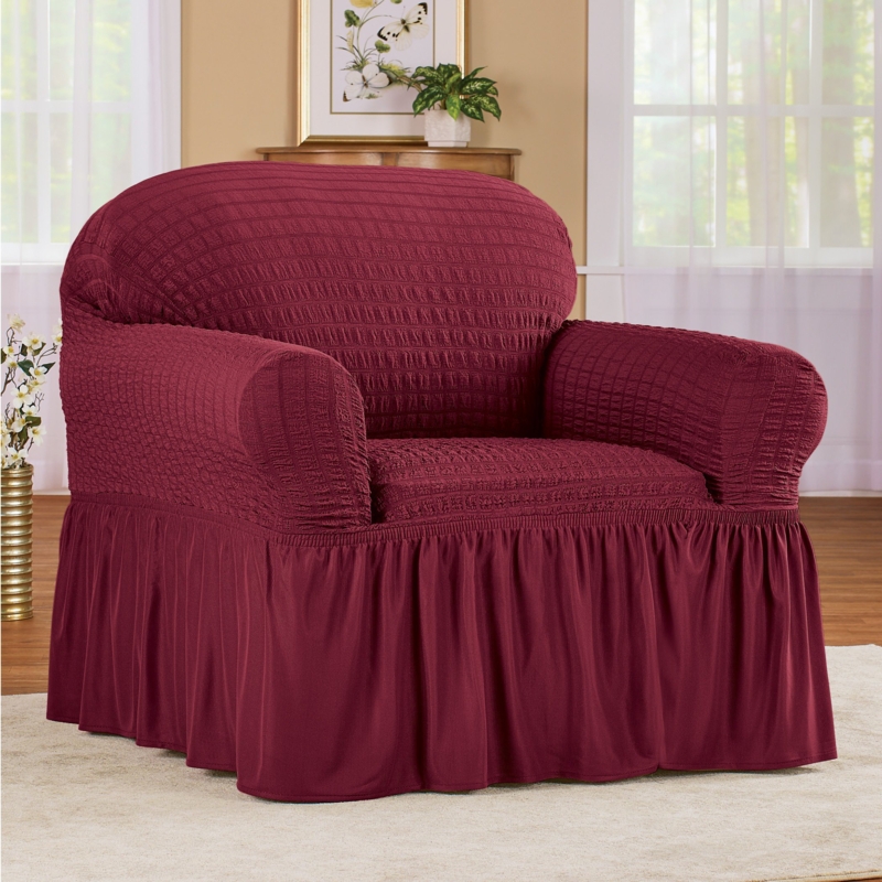 Textured Squares Ruffled Box Cushion Armchair Slipcover
