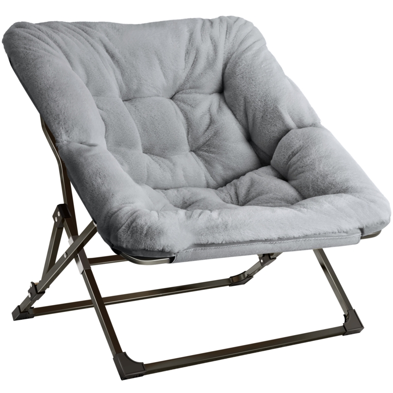 Thrity Comfy Saucer Chair Folding Faux Fur Lounge Lazy Chair Chair for Bedroom and Living Room