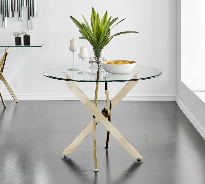 Tierra Tempered Glass Topped Nest Legged Dining Table - 4 or 6 Seat Sized Kitchen Table