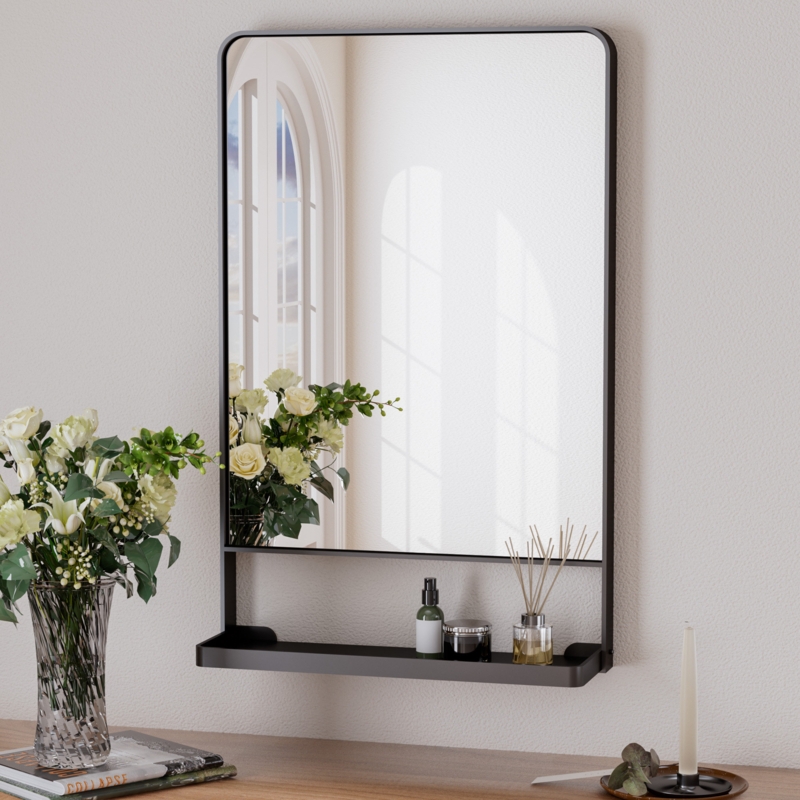Tillymae Bathroom Vanity Mirror Metal Rectangle Wall Mirror with Shelves