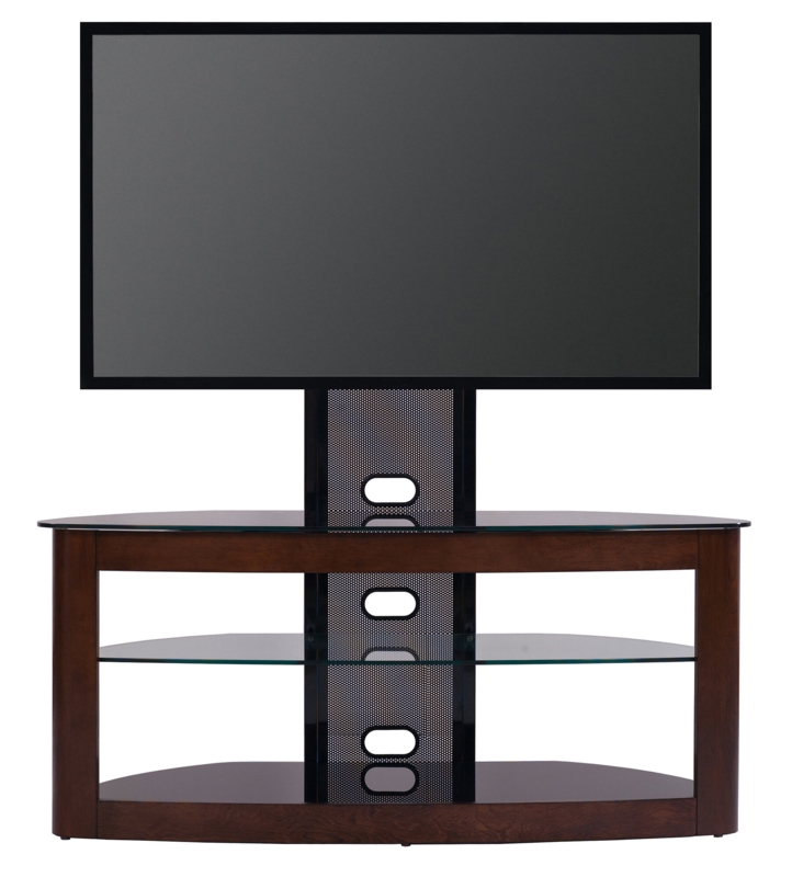 Tol Curved Wood TV Stand Mount, 3 Open Shelves for Up to 85" TVs