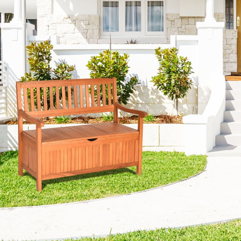 Topbuy 33 Gallons Water Resistant Eucalyptus Solid Wood Storage Bench in Natural