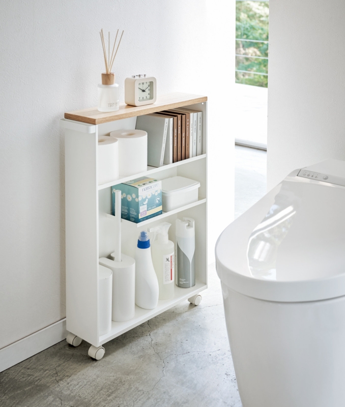Tower Yamazaki Home Rolling Slim Bathroom Utility Cart, Storage Shelf Narrow Organizer Rack