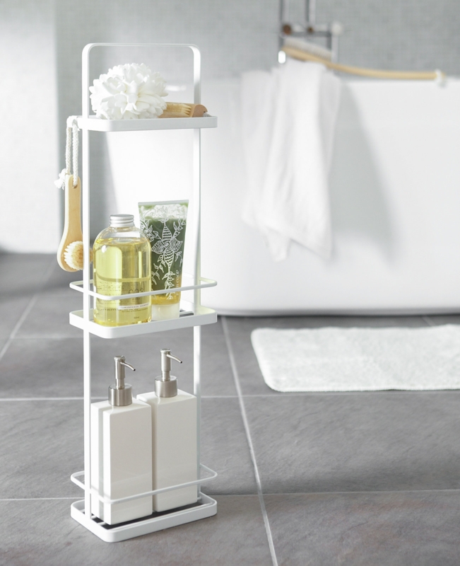 Tower Yamazaki Home Wire Standing Shower Caddy With Bath Shelf Baskets, Tall, Steel, Water Resistant