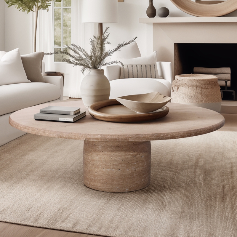 Travonna Natural Pedestal Neutral Round Coffee Table