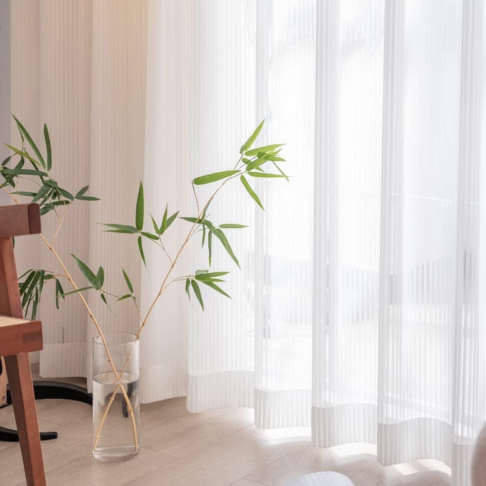 Treatmentex White Striped Sheer Curtains for Living Room Voile Drapes 63inch Length Light Filtering Sunshine Semi Sheer Chiffon Window Curtains for Home Office Bedroom 52" w 2 Pack Grommet Top