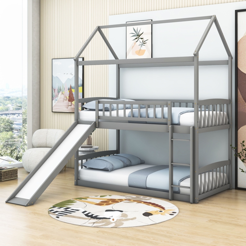 Twin Over Twin House Bunk Bed with Slide