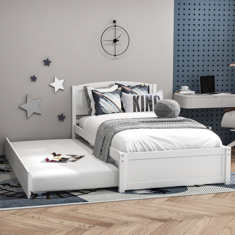 Twin Solid Wood Platform Bed with Trundle