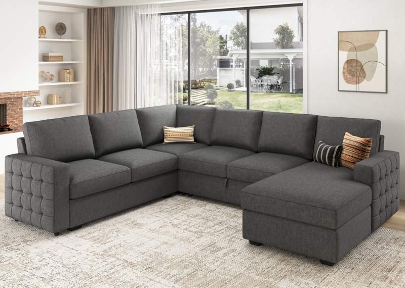 U-Shaped Sectional Sofa Bed Pull Out Sleeper Couch With Storage Chaise