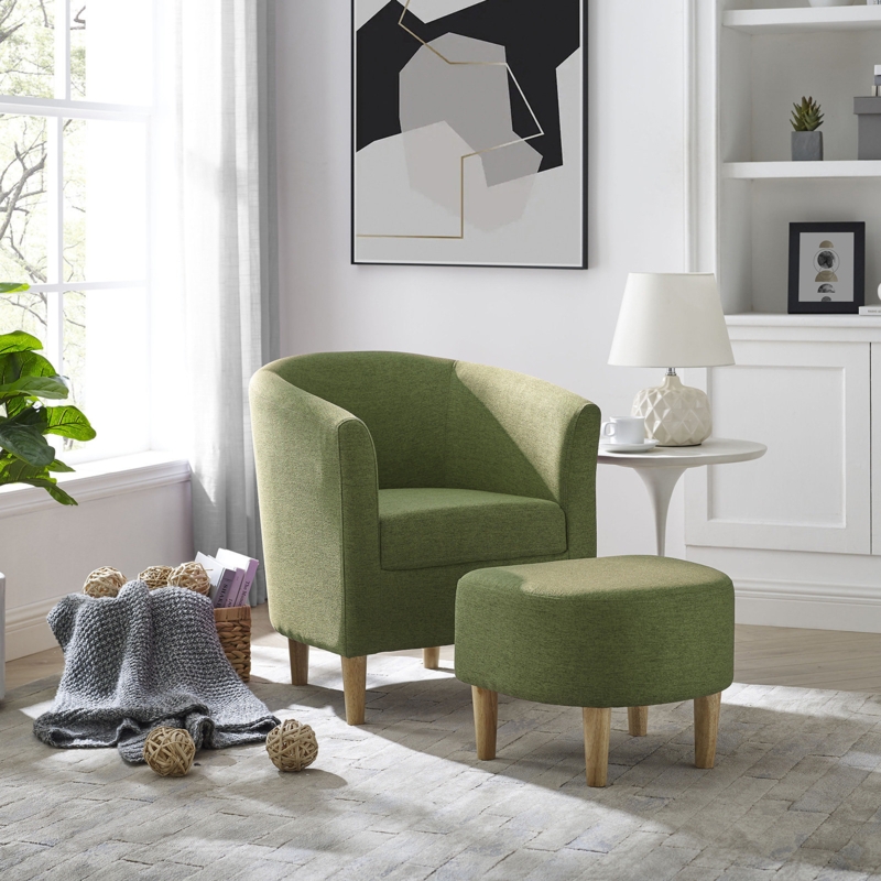 Upholstered 27" Wide Barrel Chair with Ottoman