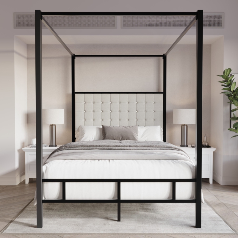 Upholstered Metal Canopy Bed