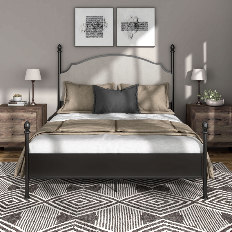 Upholstered Metal Four Poster Bed