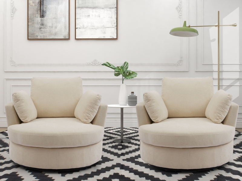 Upholstered Swivel Barrel Chair (Set of 2)