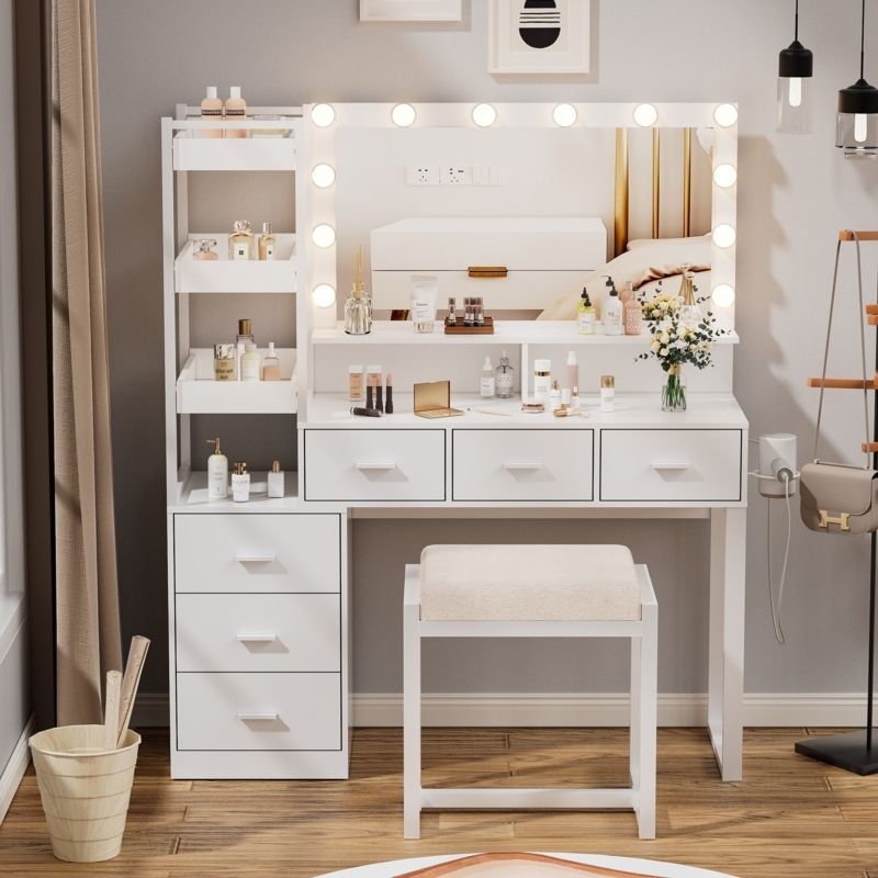 Vanity Dressing Table with Lighted Mirror and Stool | Foter Vanity Dressing Table with Lighted Mirror and Stool | Foter