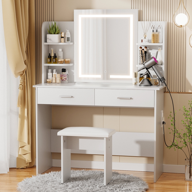 Vanity Set With LED Mirror u0026 Built-in Outlets