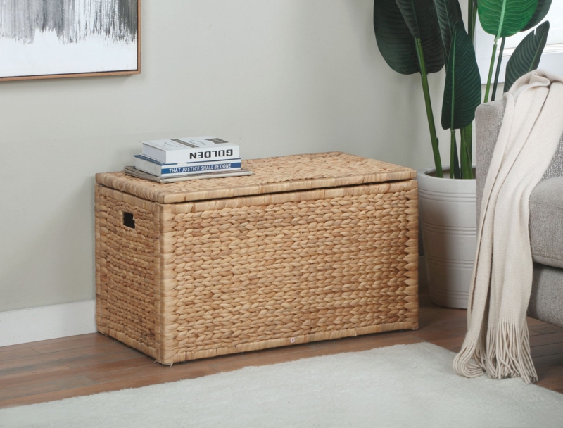 Ved Heavy-duty Water Hyacinth Wicker Storage Trunk with Metal Frame