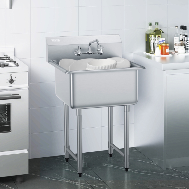 VEVOR 27'' L x 24'' W Silver Free Standing Service Sink with Faucet