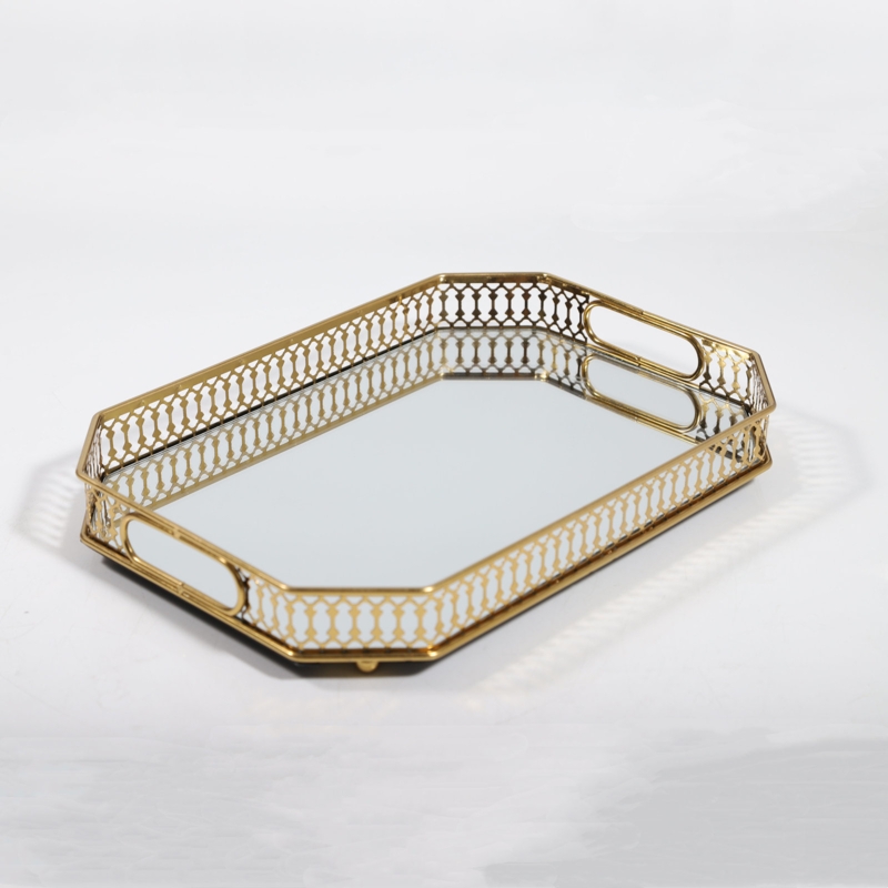 Vintage Metal Octagon Mirror Surface Tray (Rectangle)