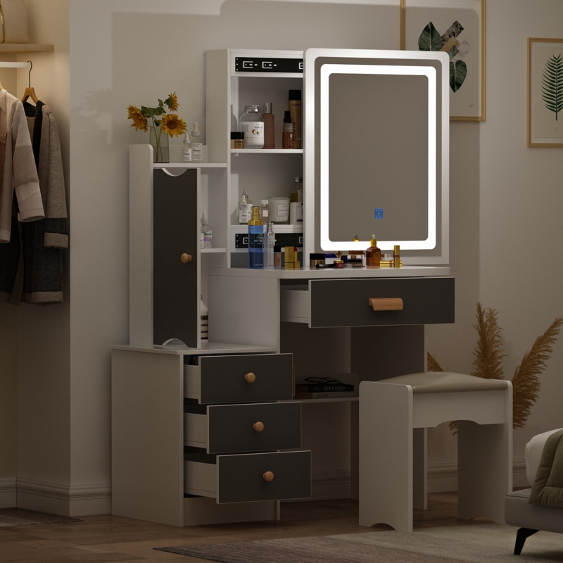 Vinush Vanity Set with Stool and Mirror