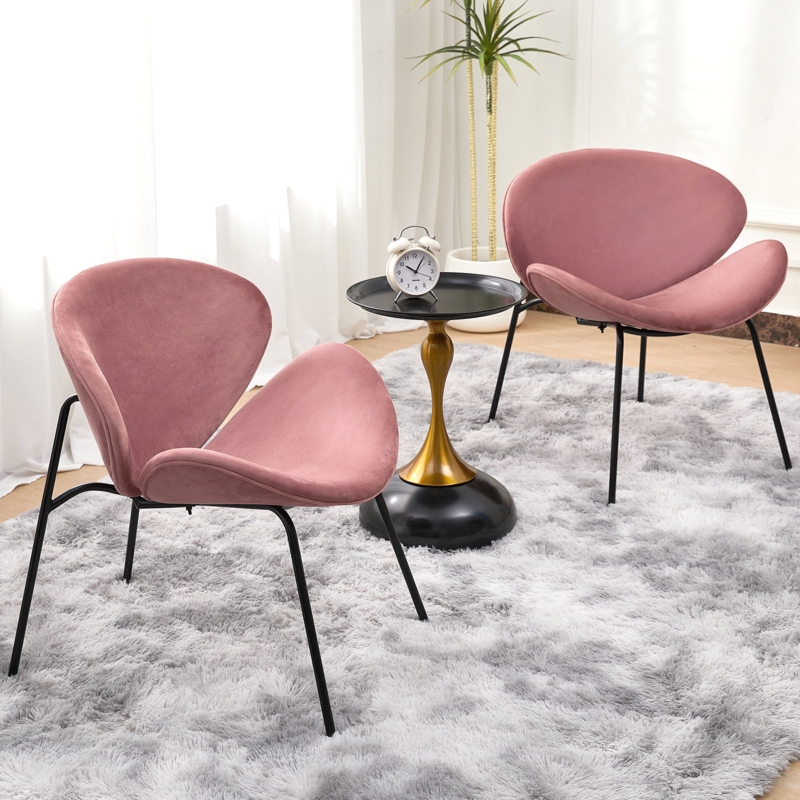 Voletta Sets Velvet Accent Chairs with End Table, Flower Shape Vanity Chair for Living Room