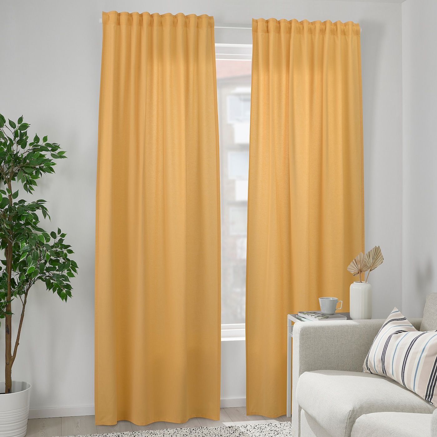 VXELBRUK curtains, 1 pair, yellow