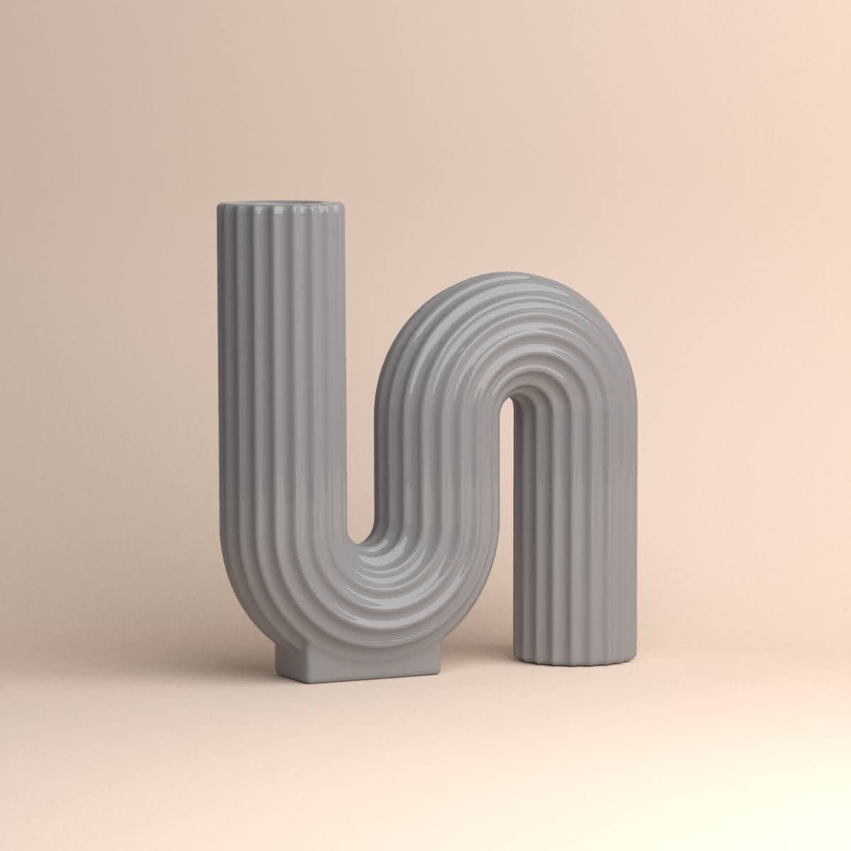 Wave Ceramic Vase Table Top Decor Grey - Ceramic Glossy Finished Decorative Home Decor - Perfect Gift for House - Table Decoration